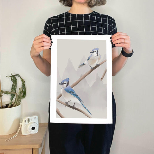 Bird Art Print | Soft Digital Watercolor Style Illustration | Whimsical Nature Wall Art | A4 A3