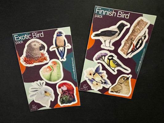 Bird Sticker Sheets - Exotic & Finnish Packs, Original Art, A6 Vinyl