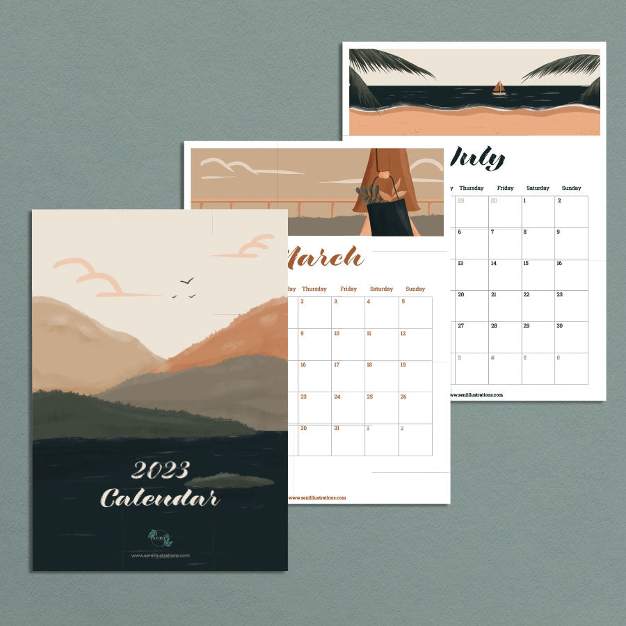 Printable 2023 Wall Calendar - Neutral colors and cosy mood