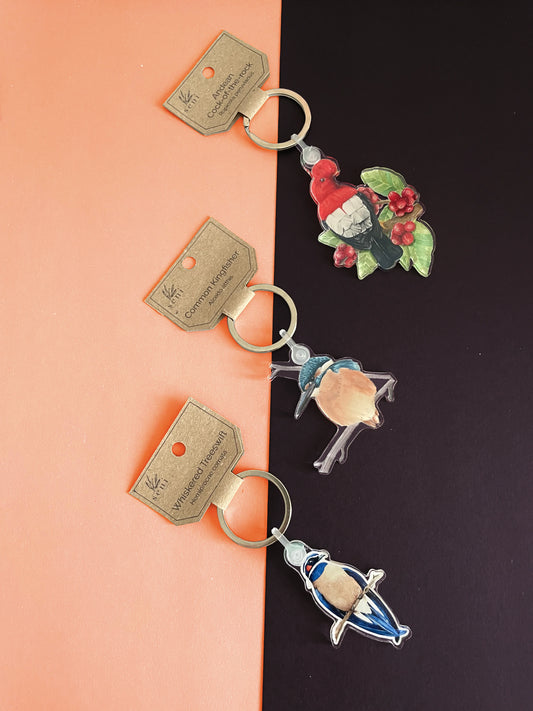 Birdie Charms - Acrylic Bird Keychains - Hand-drawn Illustrations - Cute Bird Keyring - Nature Lover Gift