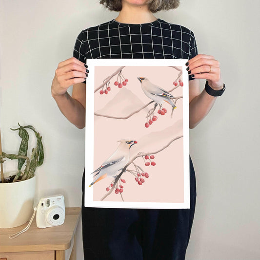 Bird Art Print | Soft Digital Watercolor Style Illustration | Whimsical Nature Wall Art | A4 A3