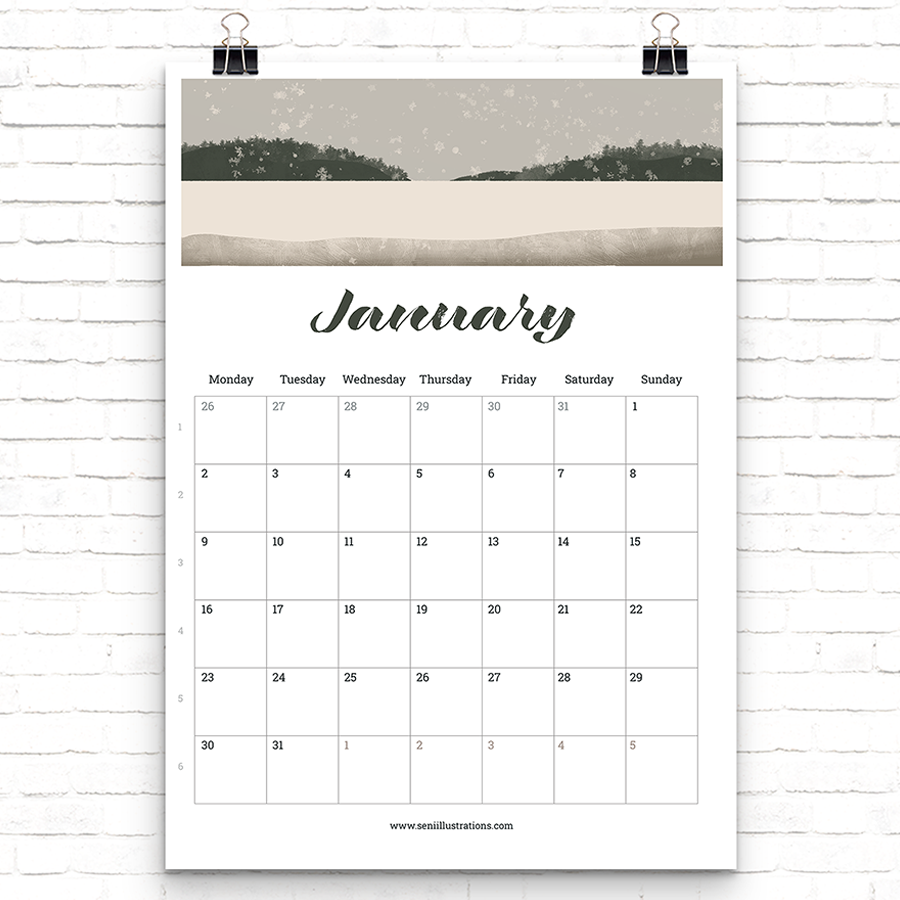 Printable 2023 Wall Calendar - Neutral colors and cosy mood